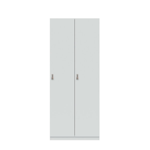 Lodge Pren | 2 Schließfächer nebeneinander mit jeweils 2 festen Fachböden und 1 Kleiderstange | Mit mechanischem M2 Zahlenkombinationsschloss | H 1970 x B 800 x T 500 mm