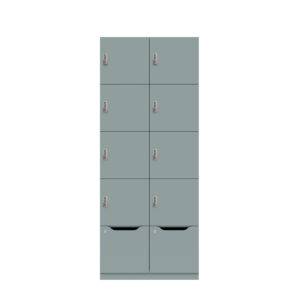 Lodge Pren | Mit 2 Abteilen mit je 4 Schließfächern übereinander und einer ergonomischen Schublade| Mit mechanischem M2 Zahlenkombinationsschloss | H 1970 x B 800 x T 500 mm