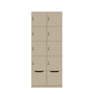 Lodge Pren | Mit 2 Abteilen mit je 4 Schließfächern übereinander und einer ergonomischen Schublade| Mit mechanischem M2 Zahlenkombinationsschloss | H 1970 x B 800 x T 500 mm