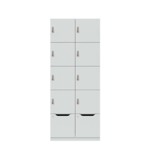 Lodge Pren | Mit 2 Abteilen mit je 4 Schließfächern übereinander und einer ergonomischen Schublade| Mit mechanischem M3 Zahlenkombinationsschloss | H 1970 x B 800 x T 500 mm