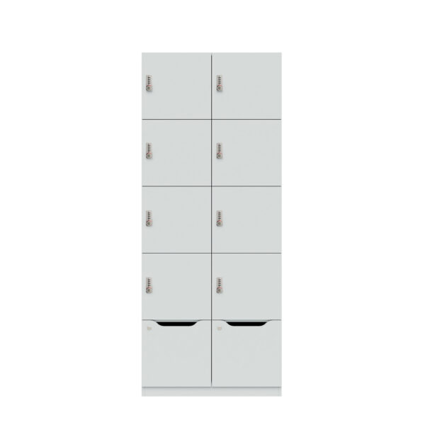 Lodge Pren | Mit 2 Abteilen mit je 4 Schließfächern übereinander und einer ergonomischen Schublade| Mit mechanischem M3 Zahlenkombinationsschloss | H 1970 x B 800 x T 500 mm