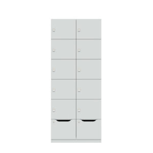 Lodge Pren | Mit 2 Abteilen mit je 5 Schließfächern übereinander und einer ergonomischen Schublade | Mit Zylinderschloss | H 1970 x B 800 x T 500 mm