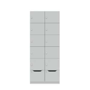 Lodge Pren | Mit 2 Abteilen mit je 5 Schließfächern übereinander und einer ergonomischen Schublade | Mit Zylinderschloss | H 1970 x B 800 x T 500 mm