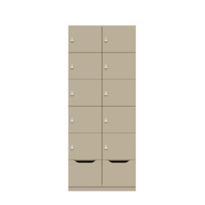 Lodge Pren | Mit 2 Abteilen mit je 5 Schließfächern übereinander und einer ergonomischen Schublade | Mit Zylinderschloss | H 1970 x B 800 x T 500 mm