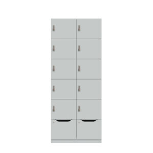 Lodge Pren | Mit 2 Abteilen mit je 5 Schließfächern übereinander und einer ergonomischen Schublade| Mit mechanischem M2 Zahlenkombinationsschloss | H 1970 x B 800 x T 500 mm