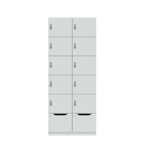 Lodge Pren | Mit 2 Abteilen mit je 5 Schließfächern übereinander und einer ergonomischen Schublade| Mit mechanischem M3 Zahlenkombinationsschloss | H 1970 x B 800 x T 500 mm