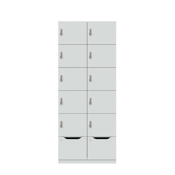 Lodge Pren | Mit 2 Abteilen mit je 5 Schließfächern übereinander und einer ergonomischen Schublade| Mit mechanischem M3 Zahlenkombinationsschloss | H 1970 x B 800 x T 500 mm