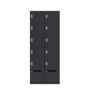 Lodge Pren | Mit 2 Abteilen mit je 5 Schließfächern übereinander und einer ergonomischen Schublade| Mit mechanischem M3 Zahlenkombinationsschloss | H 1970 x B 800 x T 500 mm