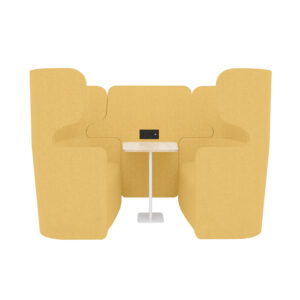 Raum in Raum Lösung Vivo | Viersitzer | Mit weißem Anstelltisch und Tischoberfläche in Eiche-Dekor | Hohe Rückenlehne