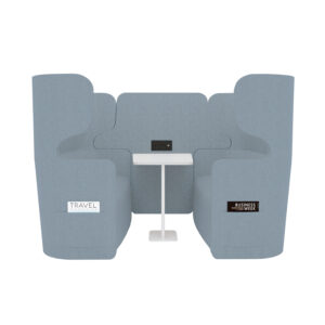 Raum in Raum Lösung Vivo | Viersitzer | Mit weißem Anstelltisch | Hohe Rückenlehne | 2 Seitentaschen | 2 Steckdosen und 2 USB