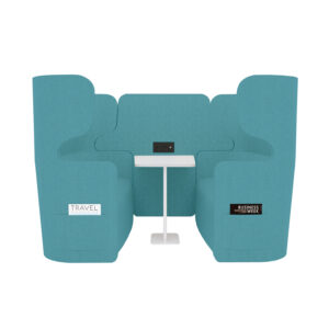 Raum in Raum Lösung Vivo | Viersitzer | Mit weißem Anstelltisch | Hohe Rückenlehne | 2 Seitentaschen | 2 Steckdosen und 2 USB