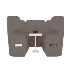 Raum in Raum Lösung Vivo | Viersitzer | Mit weißem Anstelltisch | Hohe Rückenlehne | 2 Seitentaschen | 2 Steckdosen und 2 USB