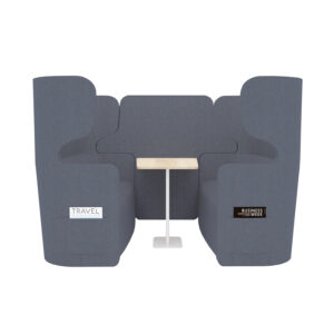 Raum in Raum Lösung Vivo | Viersitzer | Mit weißem Anstelltisch und Tischoberfläche in Eiche-Dekor | Hohe Rückenlehne | 2 Seitentaschen