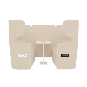 Raum in Raum Lösung Vivo | Viersitzer | Mit weißem Anstelltisch und Tischoberfläche in Eiche-Dekor | Hohe Rückenlehne | 2 Seitentaschen